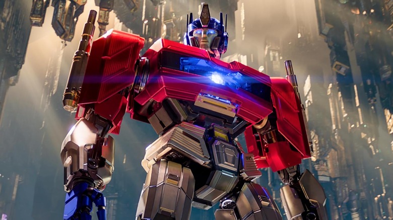 Optimus Prime standing tall in Transformers One (2024)