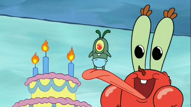 Mr. Krabs and Plankton celebrating a birthday