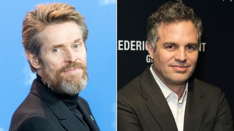 Willem Dafoe, Mark Ruffalo looking into camera