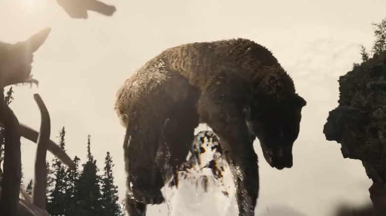 The cloaked Predator fighting a bear