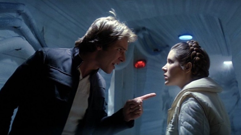 Han wagging finger at Leia