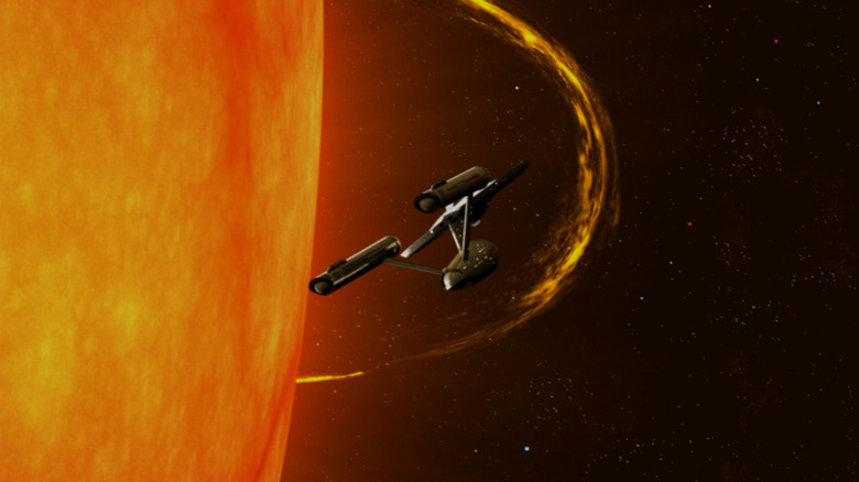 The Enterprise slingshots around the sun Star Trek