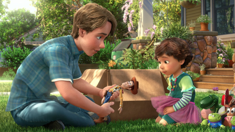 Adult Andy gives Woody to Bonnie in Toy Story 3