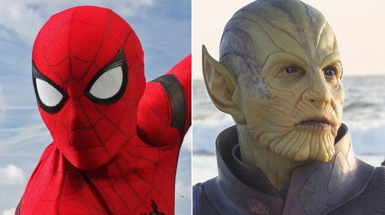 Split image of Spider-Man and Talos from Captain Marvel