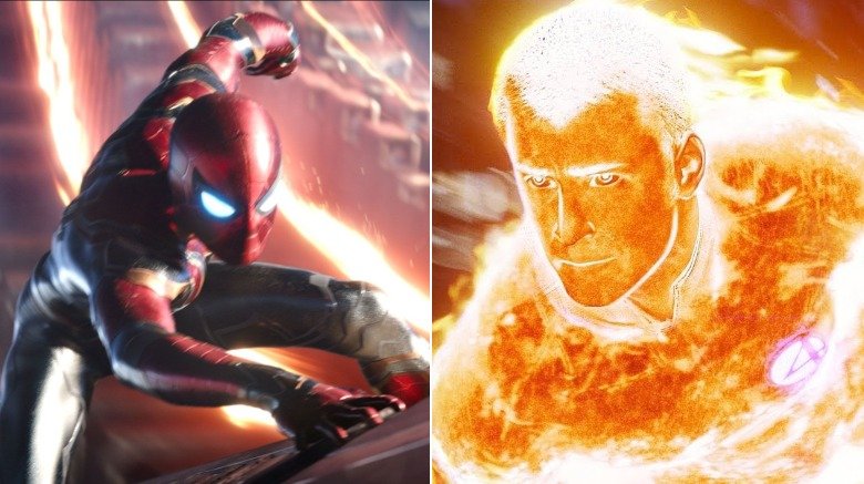 Split image of Spider-Man and Human Torch