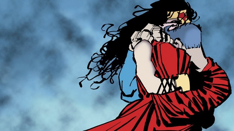 Superman and Wonder Woman embracing