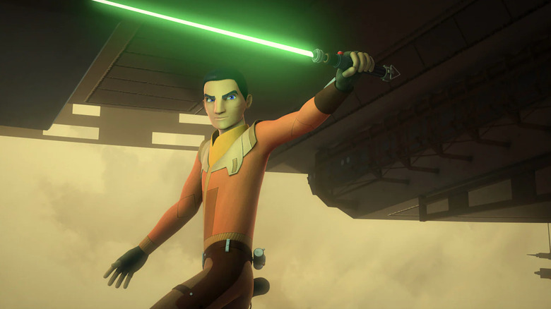 Ezra Bridger holding a lightsaber