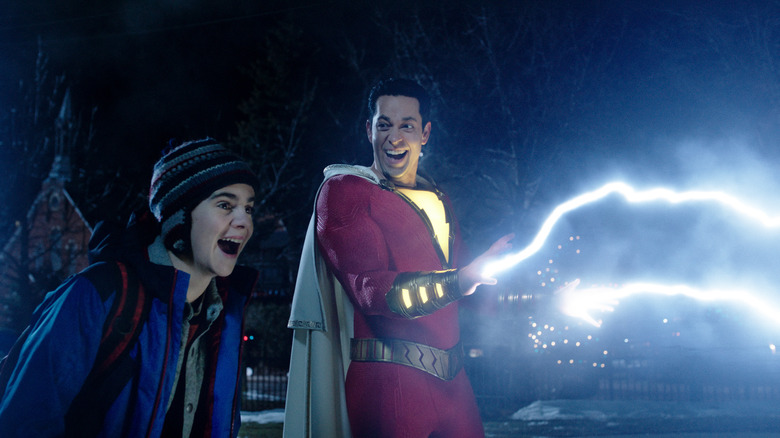 Shazam tries out electrical powers