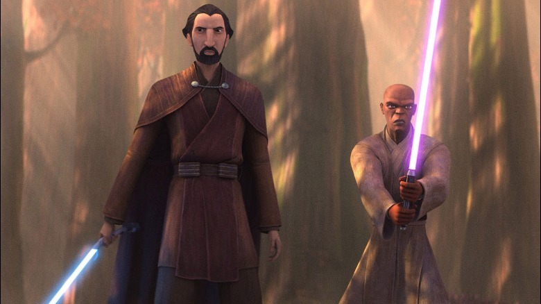 Mace Windu and Dooku with lightsabers