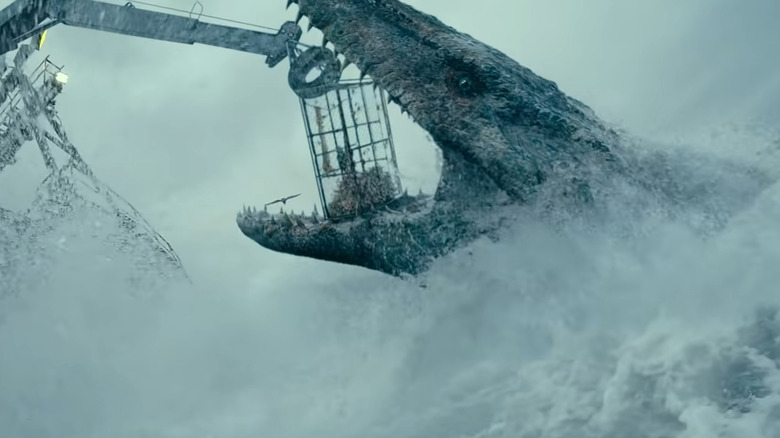 Mosasaurus attacking a ship