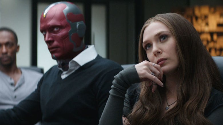 Paul Bettany and Elizabeth Olsen in Captain America: Civil War