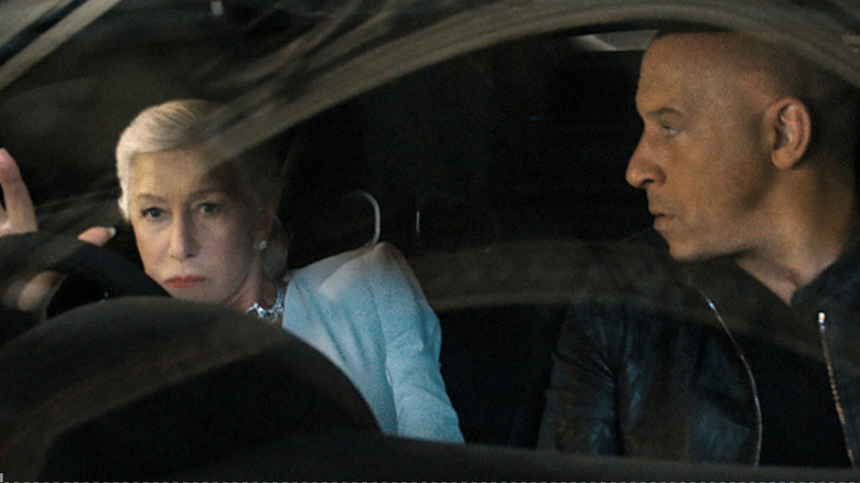 Helen Mirren driving Vin Diesel