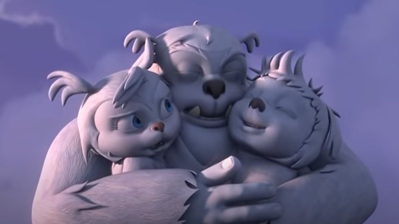 Abominable Dad hugging his kids