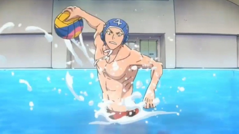 Water polo player throwing ball