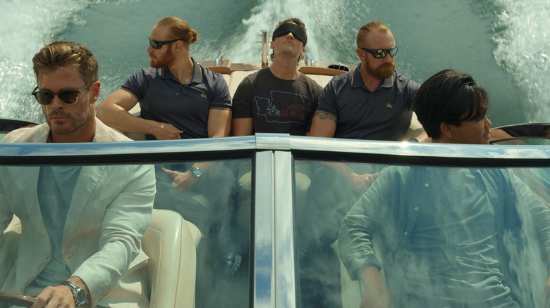 Chris Hemsworth in boat