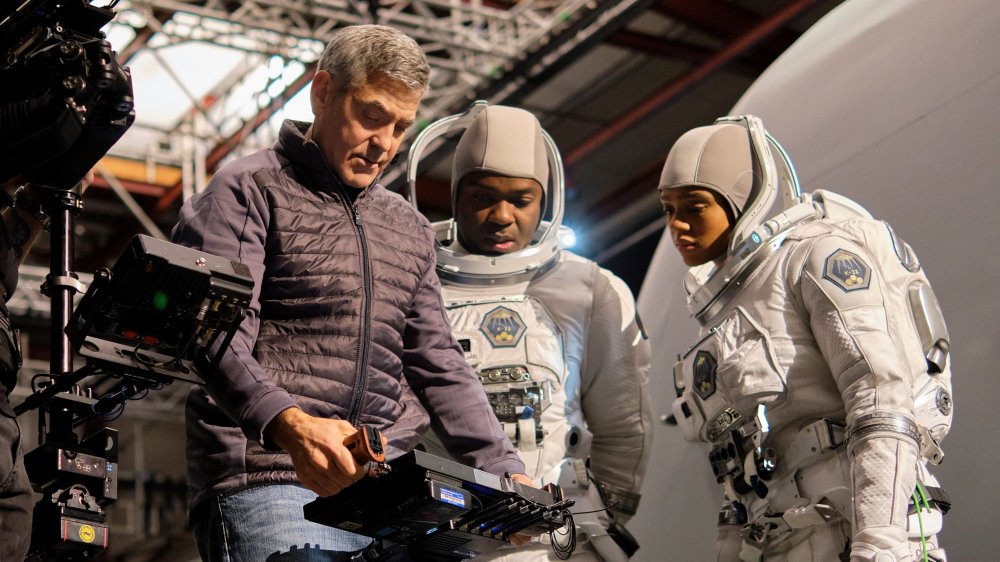 Director George Clooney with David Oyelowo and Tiffany Boone Midnight Sky