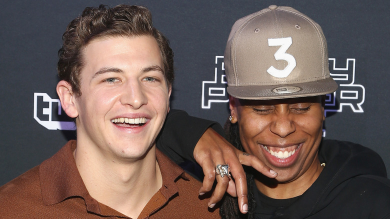 Tye Sheridan and Lena Waithe laughing