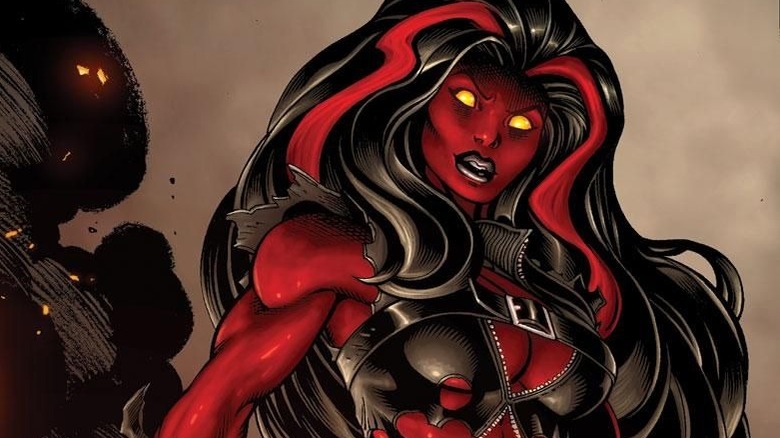 Red She-Hulk looking angry