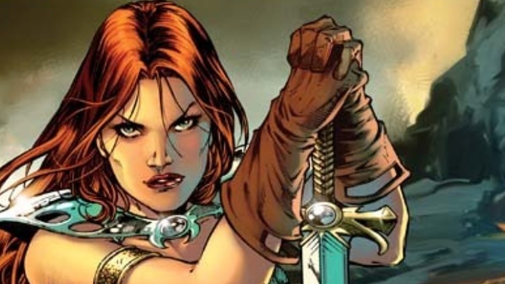 Red Sonja holding sword