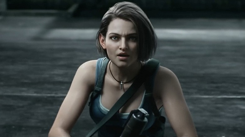 Jill Valentine wearing blue tank top