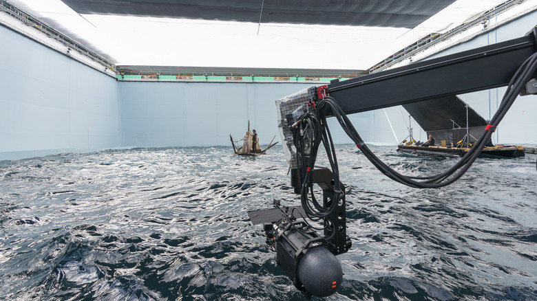 Filming a scene at sea for The Rings of Power