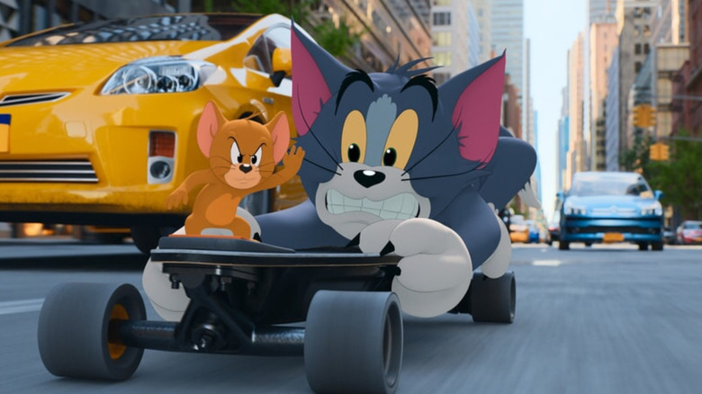 Tom and Jerry riding on skateboard