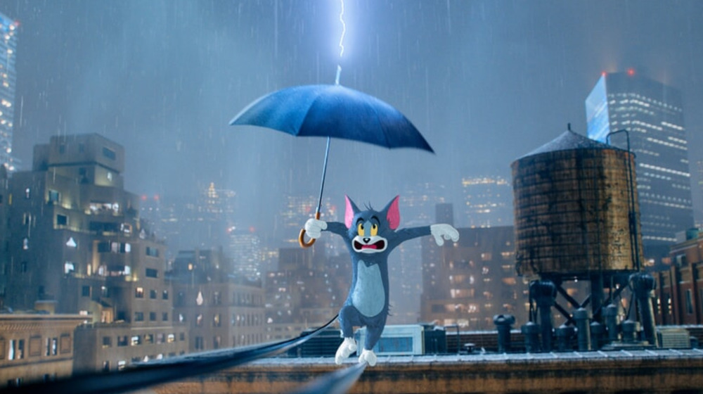 Tom holding umbrella struck by lightning