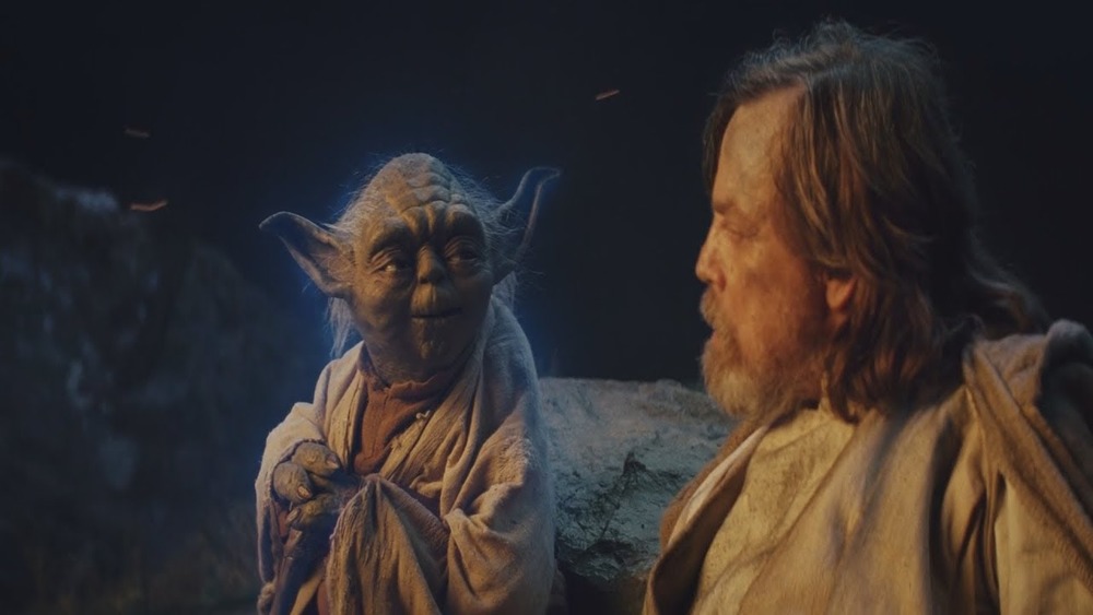 Mark Hamill as Luke Skywalker and Frank Oz as Yoda in Star Wars: Episode VIII - The Last Jedi