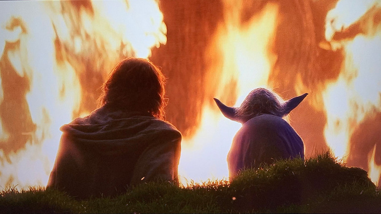 Luke and Yoda watch fire