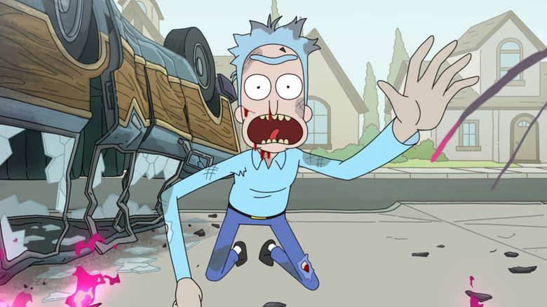 Rick Sanchez survives an explosion on Rick and Morty