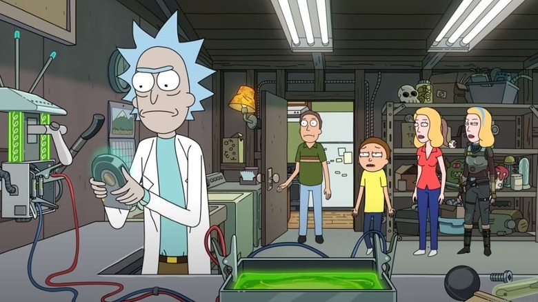 Rick, Jerry, Morty, Beth, and Space Beth