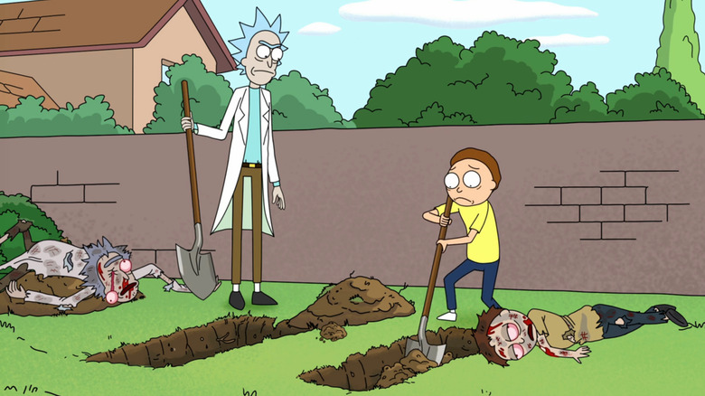 Rick and Morty burying versions of themselves