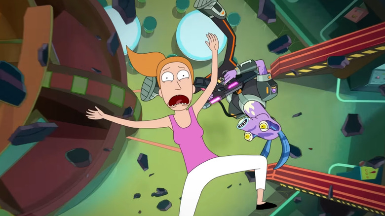 Summer Smith falls off a ledge on Rick and Morty