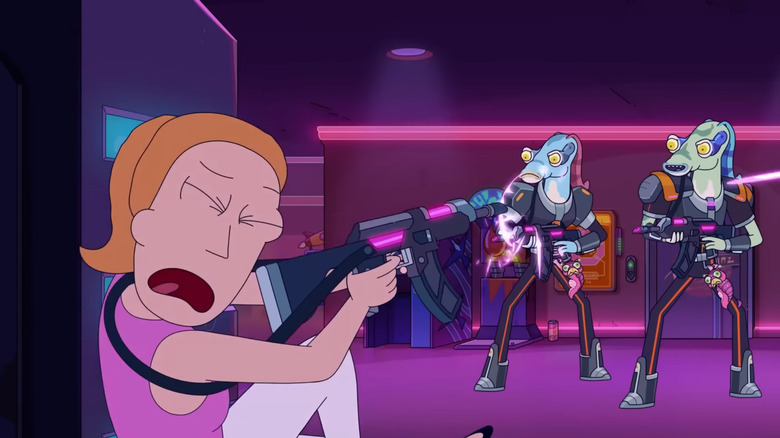 Summer Smith shoots at aliens on Rick and Morty