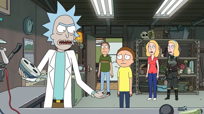 Rick Sanchez with Jerry, Morty, and Beth Smith on Rick and Morty