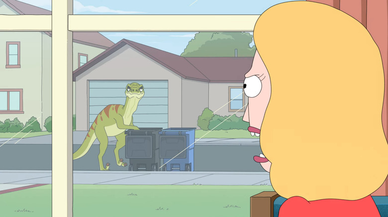 A pterodactyl judges Beth Smith for not recycling on Rick and Morty