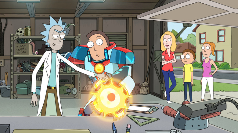 Rick Sanchez and family in garage