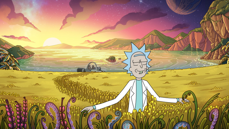 Rick Sanchez sits in a field