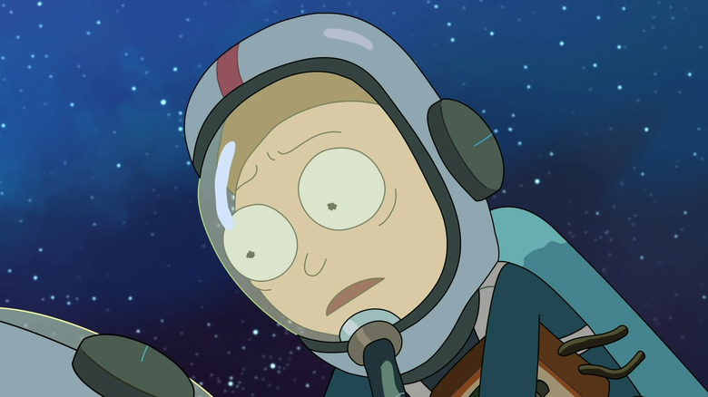 Morty in space suit concerned