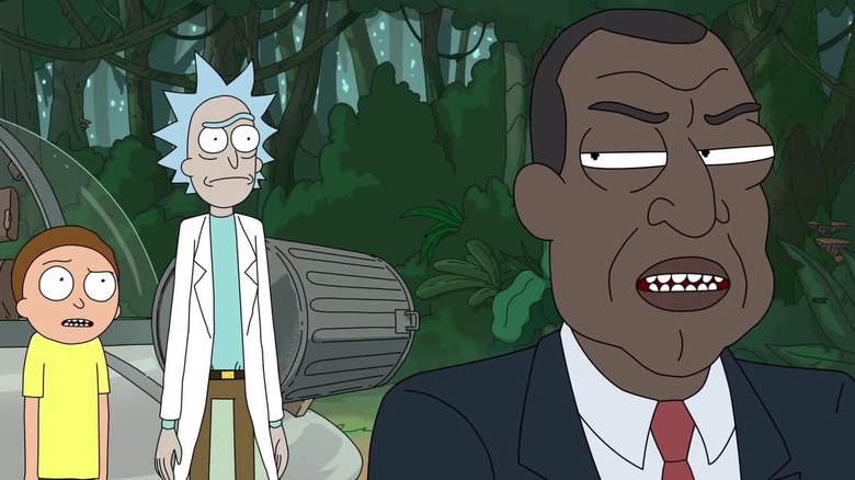 President looking suspiciously at Rick and Morty