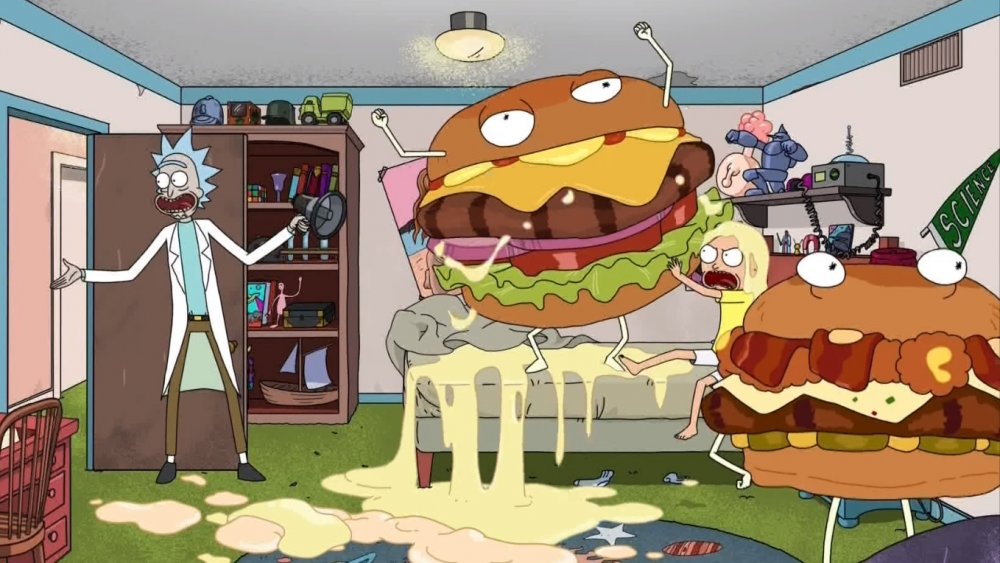 Still from Rick and Morty Carl's Jr. spot