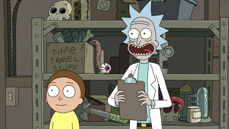 Rick Sanchez reading from a clipboard