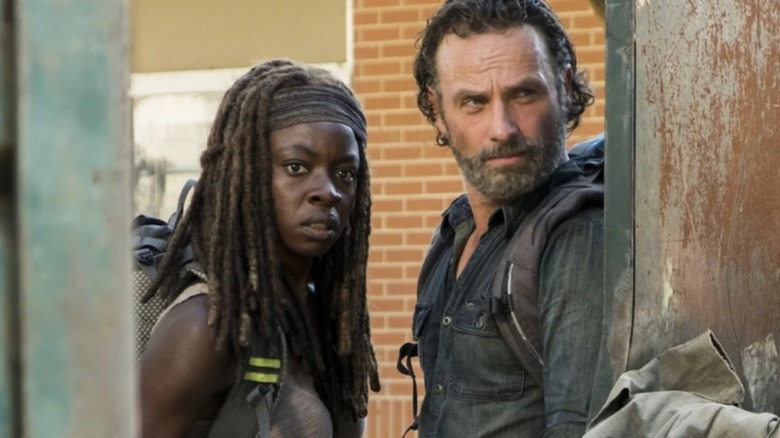 Rick and Michonne outside