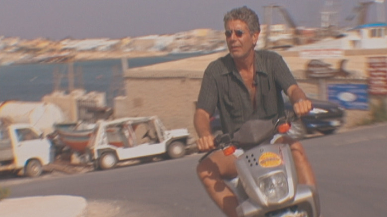 Anthony Bourdain on motorcycle