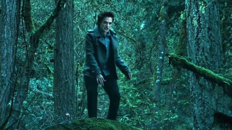 Robert Pattinson jumping out of a tree in Twilight