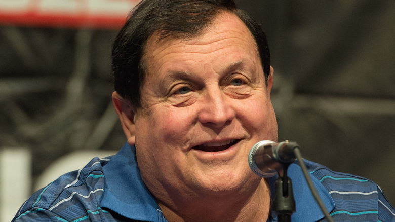 Burt Ward speaks into a microphone