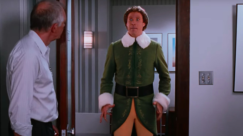 Buddy the Elf at the door