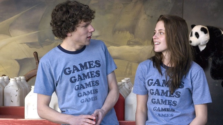 Jesse Eisenberg and Kristen Stewart look at each other