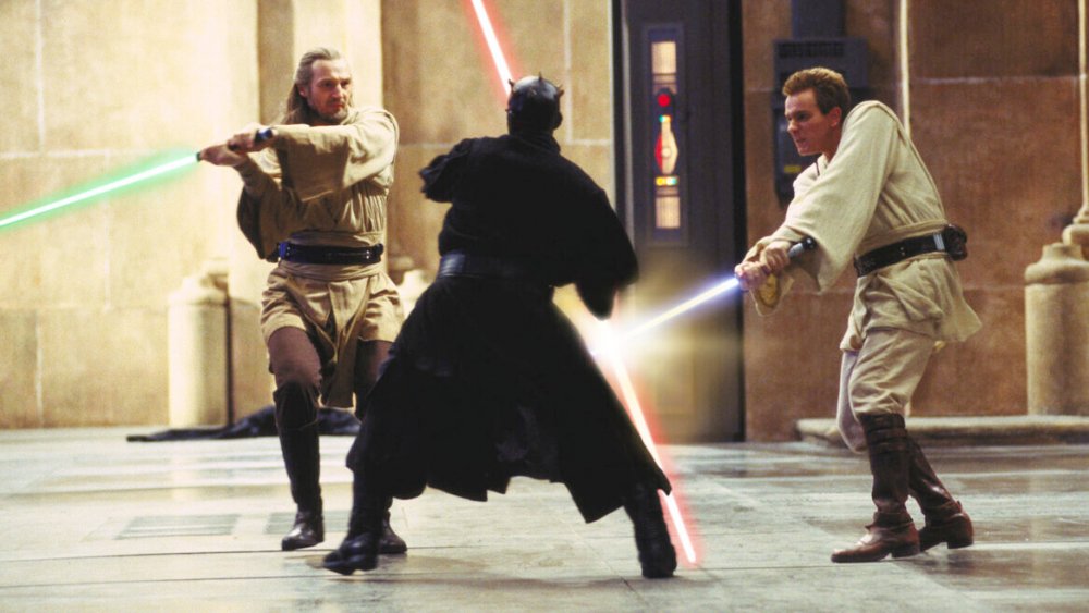 Liam Neeson, Ray Park, and Ewan McGregor in Star Wars: The Phantom Menace