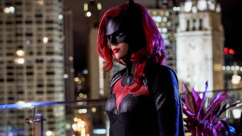 Batwoman on a rooftop